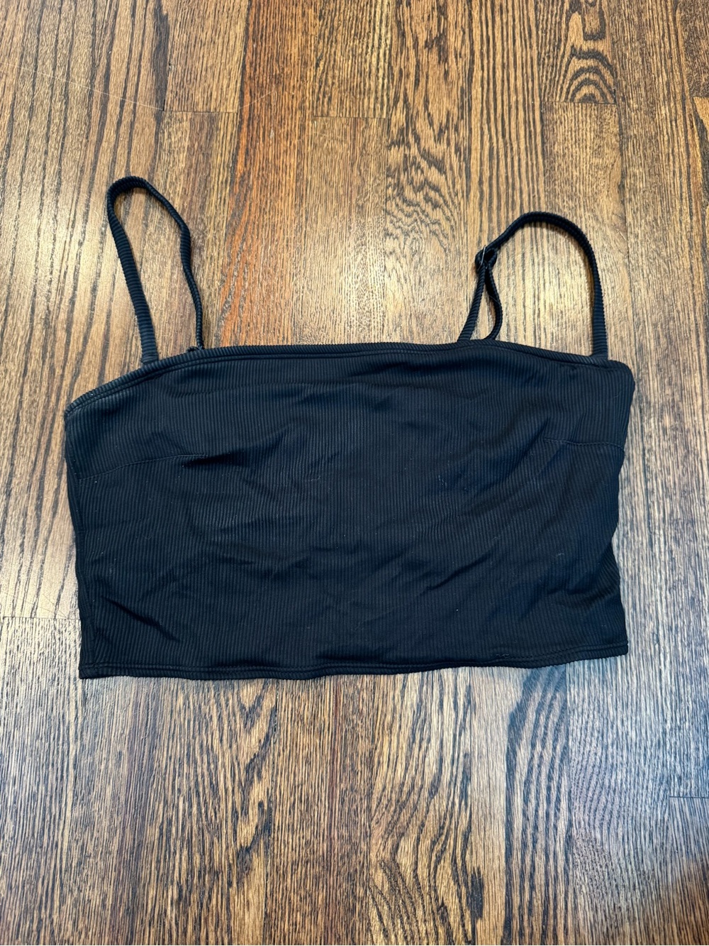Black Ribbed Cropped Swim Top - Women